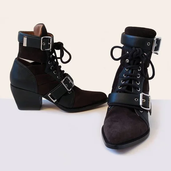 Chloe Rylee Black Suede And Leather Boots | 37.5 - Picture 6 of 16